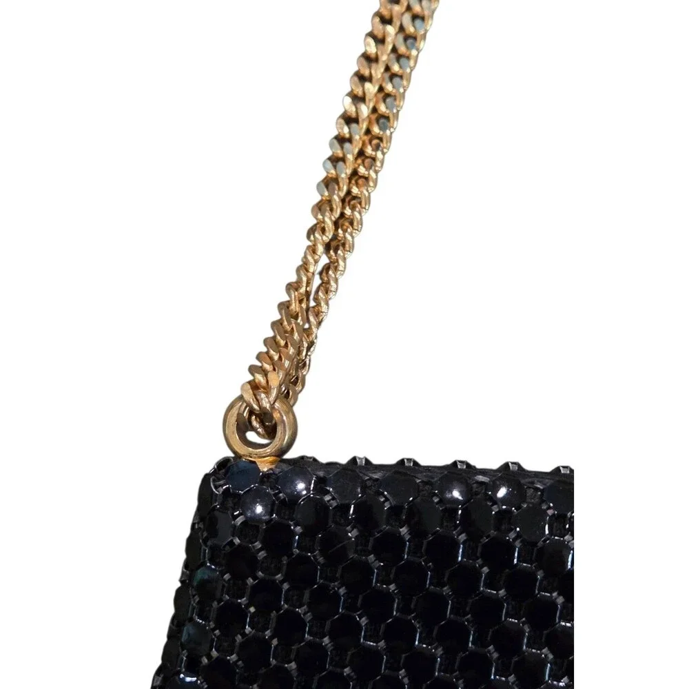 Vintage 1960s Whiting & Davis Black Metal Mesh Evening Bag